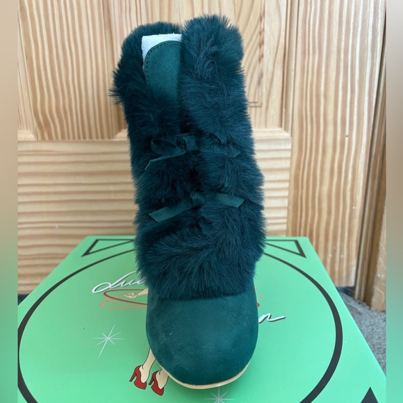 Forest Green Lulu Hun Collectif Tatiana Fur Trimmed Ankle Boot Booties Retro 37 - Picture 3 of 7